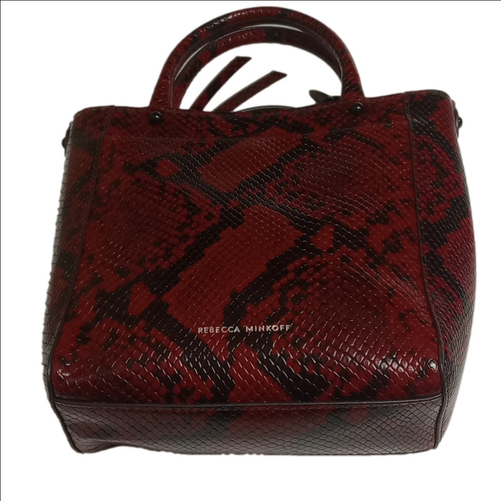 🆕 REBECCA MINKOFF "RED APPLE" SNAKE SKIN EMBOSSED LEATHER CROSSBODY CHAIN TOTE - Picture 5 of 12